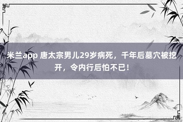 米兰app 唐太宗男儿29岁病死，千年后墓穴被挖开，令内行后怕不已！