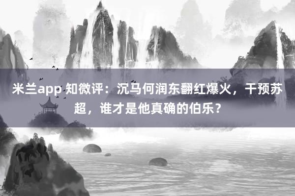 米兰app 知微评：沉马何润东翻红爆火，干预苏超，谁才是他真确的伯乐？